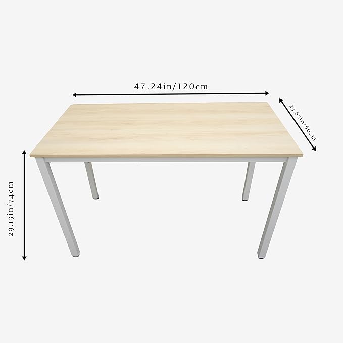 47 inch Large Computer Desk Wood, Modern Simple Style Desk for Home Office, Bedroom, Study Student Writing Desk, Small Spaces, White Metal Frame, Apple Wood Grain Top