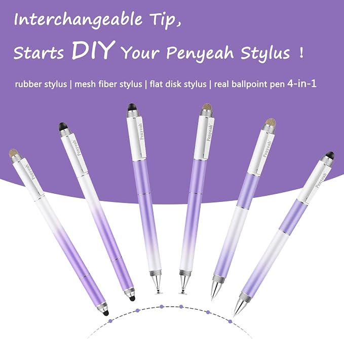 Penyeah Stylus 4-in-1 Stylus Pen for Touch Screen High Precision and Sensitivity DiscMesh2 Sized Rubber Tips Universal for iPhone/iPad/Android/Samsung/HP Tablets All Capacitive Touch Screens-Blue