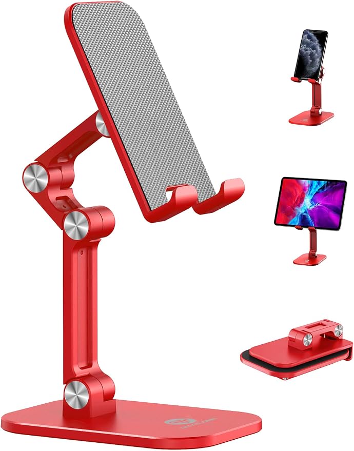 OCYCLONE Phone Stand Adjustable Height and Angle Foldable Cell Phone Stand Holder for Desk Taller iPhone Stand Compatible with 4.7-13 Smartphones iPad Tablet Beige