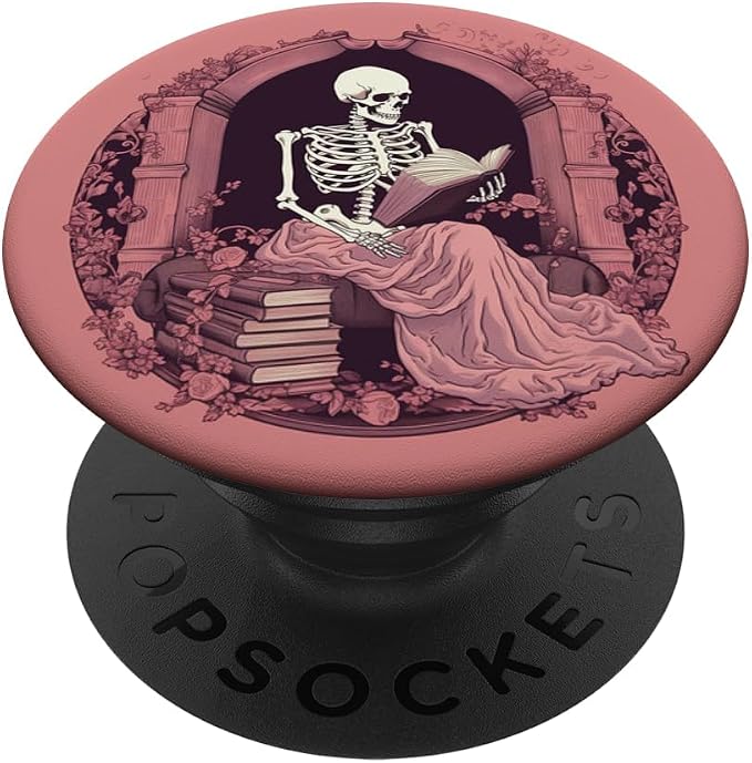 Librarian Skeleton Gothic Goth Book Reading Lover Pink PopSockets Adhesive PopGrip