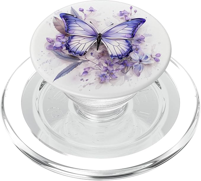 Purple Butterflies with Flowers Floral Butterfly PopSockets PopGrip for MagSafe
