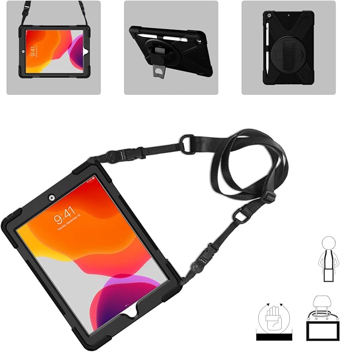 ProCase Rugged Case for iPad 9th/ 8th/ 7th -Teal | Heavy Duty Shockproof Protective Cover with Strap for 10.2 iPad 9/8/7 (2021/2020/2019)