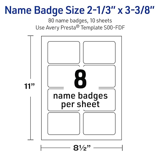 Avery Printable Christmas Adhesive Name Badges, Rectangle, 2-1/3" x 3-3/8", Pre-Printed Green & Metallic Gold Border Design, Matte White, Laser & Inkjet Compatible, 80 Total
