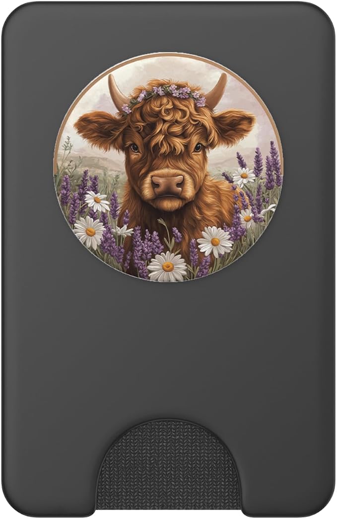 Highland Cow Floral Scottish Cow Watercolor PopSockets PopGrip for MagSafe