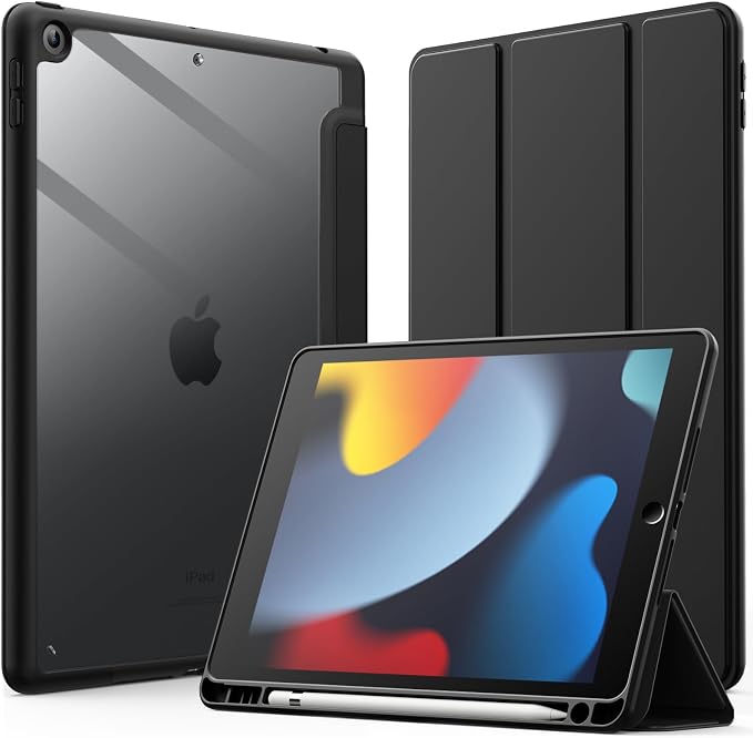 JETech Case Cover for iPad 9th/8th/7th Gen 10.2 Beige | Clear Transparent Back Pencil Holder Slim Shockproof Protection Tri-Fold Stand Auto Wake/Sleep