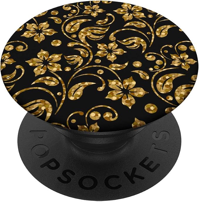 Rose Gold Black Geometric Golden Pattern Flower PopSockets PopGrip: Swappable Grip for Phones &amp Tablets