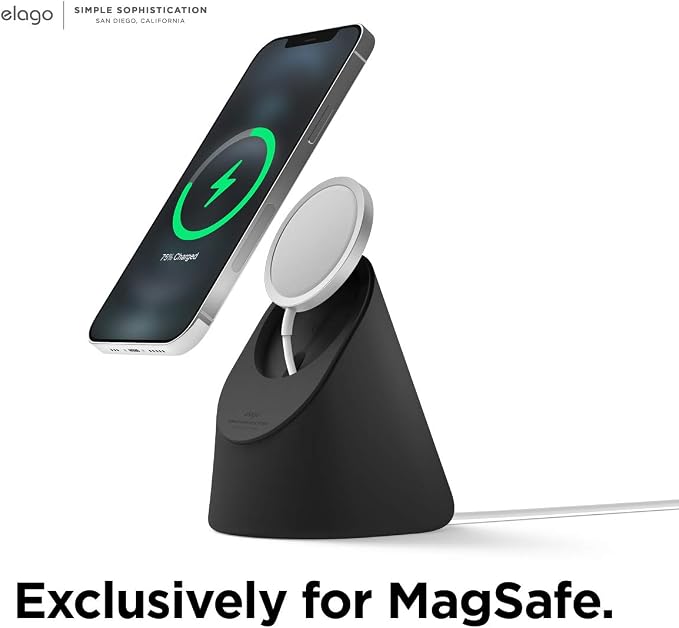 elago MS1 Charging Stand for MagSafe Charger | Premium Silicone Stand for iPhone Series iOS Standby Mode [Charging Cable Not Included] [Black]