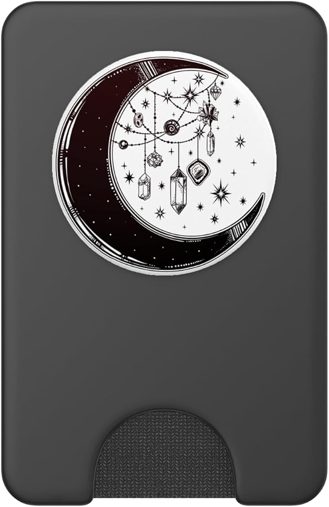 Crescent Moon with Stars with Witch Crystals - Black &amp White PopSockets PopGrip: Swappable Grip for Phones &amp Tablets