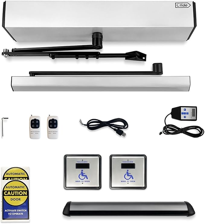 Olideauto ADA Automatic Door Opener Touchless Sensor Open Door+2PCS Wired Square 4.5'' Handicap Wave Sensor Switch Olide-513N and 1PCS Wired Top Safety Motion Sensor