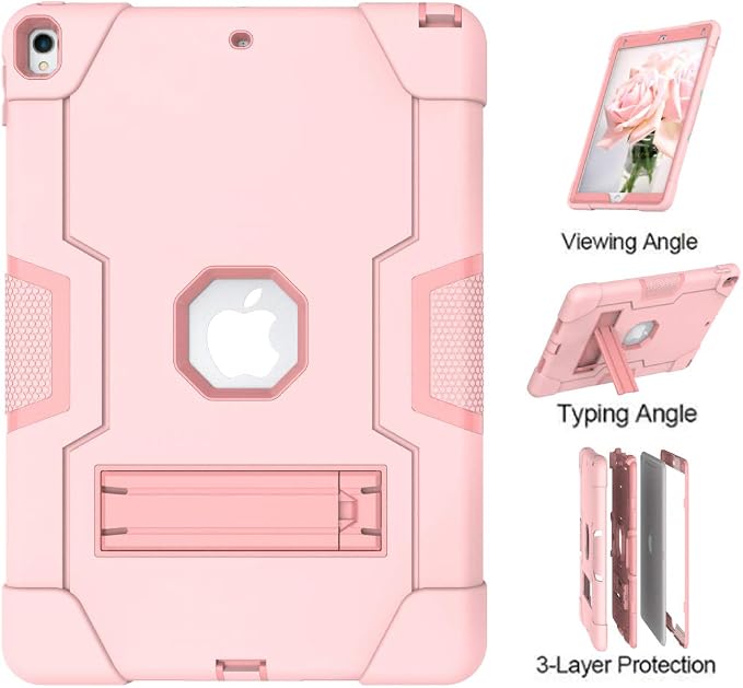 Dteck for iPad Air 3rd Gen (2019) / iPad Pro (2017) Case 10.5 Shockproof Protective Case with Kickstand Hard Plastic Shell 3-Layer Protection Drop Proof Sturdy Rugged Tablet Cover (Aqua+Rose)