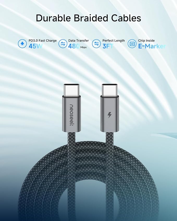 2 x Ultra-Mini iPhone Charger Fast Charging 45W Type C Charger with 3.3 FT Braided USB C Cable Compact and Foldable Plug USB C Charger Block for iPhone 17 Series MacBook iPad and More
