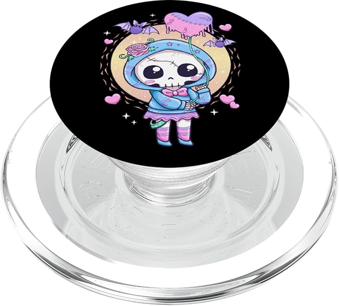 Kawaii Pastel Goth Cute Creepy Skeleton Skull Girl PopSockets Adhesive PopGrip