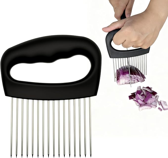 Wooyee Extra-Large Onion Holder for Slicing, Onion Cutter Vegetable Chopper, Extra-Large Tomato Slicer with 16 Long Needles, Stainless Steel Tomato Potato Slicer, Meat and Food Slicing