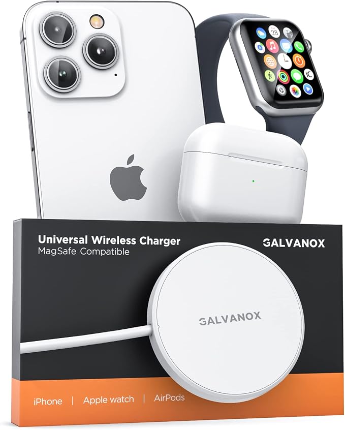 Tech Gift Idea Christmas 2024 (2-in-1) Charger for Apple Watch + iPhone Reversible Magnetic Wireless Charging (Compatible with MagSafe) Retail Packaging