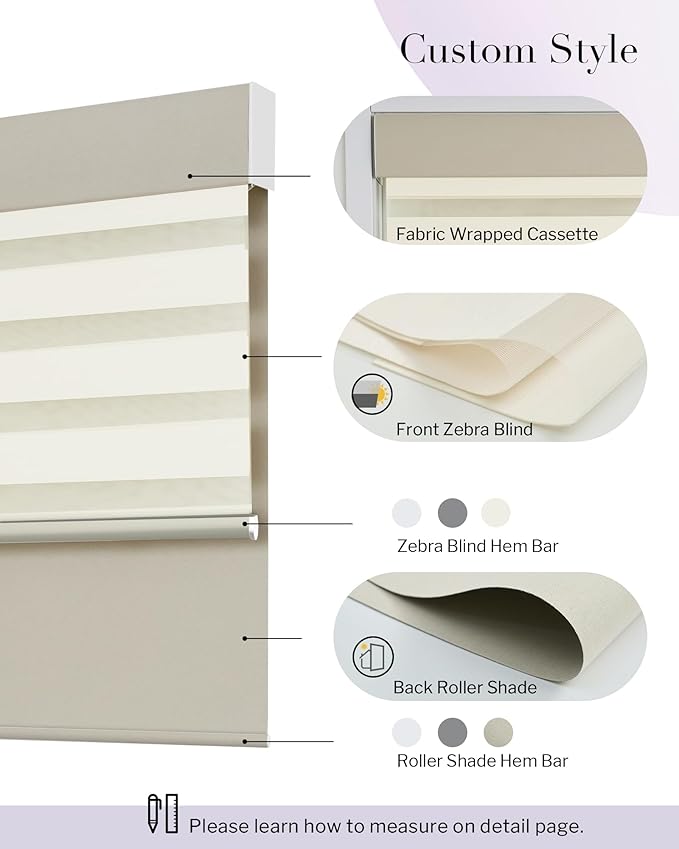 Graywind Smart Dual Shades Compatible with Alexa Google Homepod Motorized Double Zebra Blinds Matter Solar Powered, Custom Size (Beige)