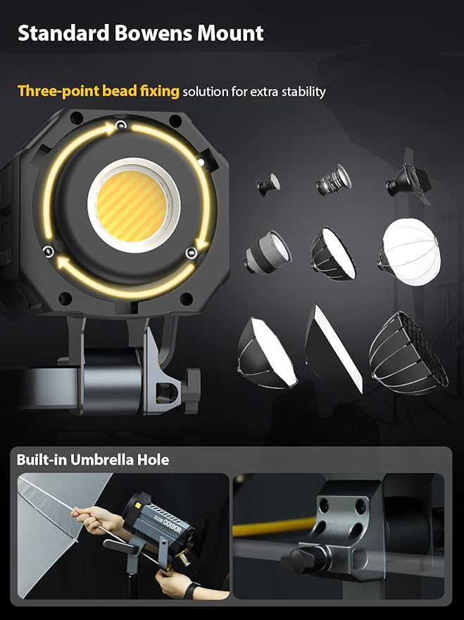 Video Light, COLBOR CL220M LITE 220W Continuous Output Lighting 2700-6500K CRI96+ 10,800Lux at 3.3ft COB Studio Light with 7 Light Effects Bowens Mount APP, Video-Light-Studio-LED-Photography
