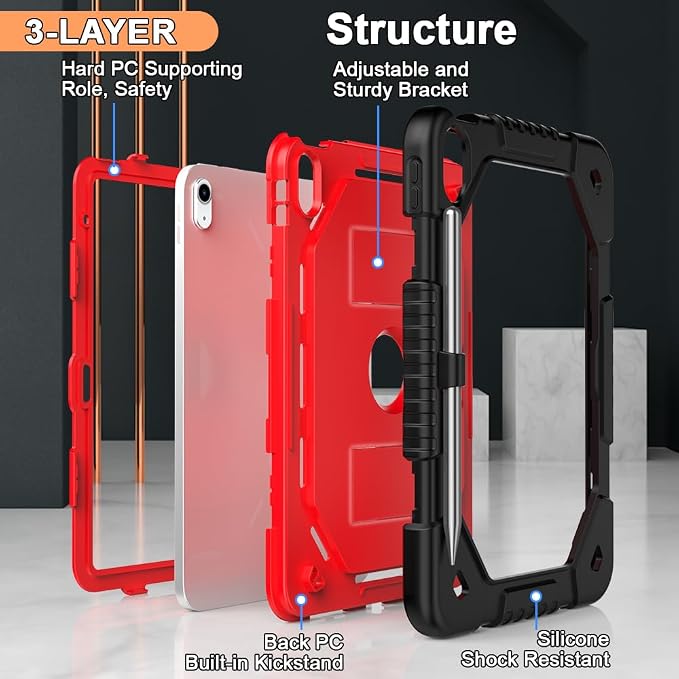 Dteck for Apple iPad 11 inch (A16 11th Gen) iPad 10.9 inch (10th Gen) Slim Clear Case with Kickstand Pencil Holder Reinforced Shockproof Corners Soft TPU Lightweight Protective Cover Transparent
