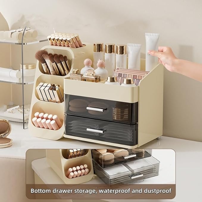 Makeup Organizer with Drawers, Large Capacity Cosmetics Display Case for Vanity, Countertop Storage Organizer for Office Bathroom, Beauty and Skincare Holder for Lipstick Brush Eyeshadow