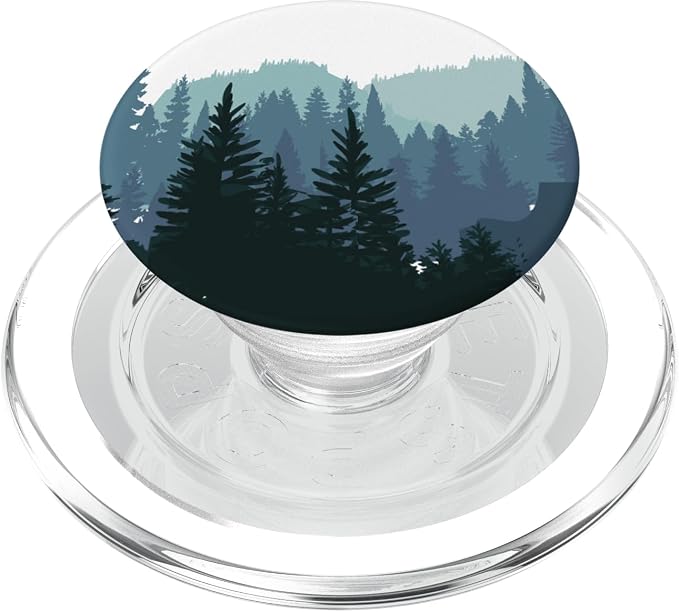 Pine Tree mountain scene Teal forest pattern for women men PopSockets Swappable PopGrip