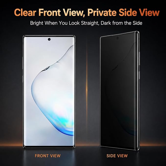 Privacy Screen Protector for Samsung Galaxy Note 10 Plus 2 Pack 3D Curved Tempered Glass Anti Spy Full Coverage Case Friendly High Touch Sensitivity for Fingerprint Unlock Compatible