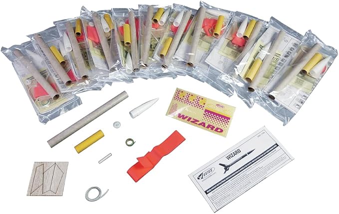 Estes 1754 Bulk Pack of 12 Wizard Rocket-Building Kits, Intermediate Flying-Rocket-Model Kits for Ages 10+, Classroom Science Experiments
