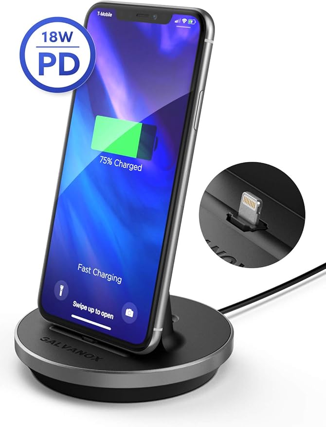Fast Charging Power Stand for iPhone and iPad Models - MFi Certified Lightning Dock with USB-C Wall Adapter (for All iPhone 12/13 /14 Models)