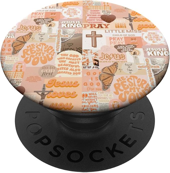Orange Aesthetic Christian Bible Verse Jesus Cross Collage PopSockets Adhesive PopGrip