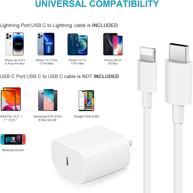 iPhone Charger Fast Charging 3+3Pack 20W USB C Charger with Lightning Cable | For iPhone 14/13/12/11/Pro/Pro Max/Mini/Xs Max/XR/X iPad