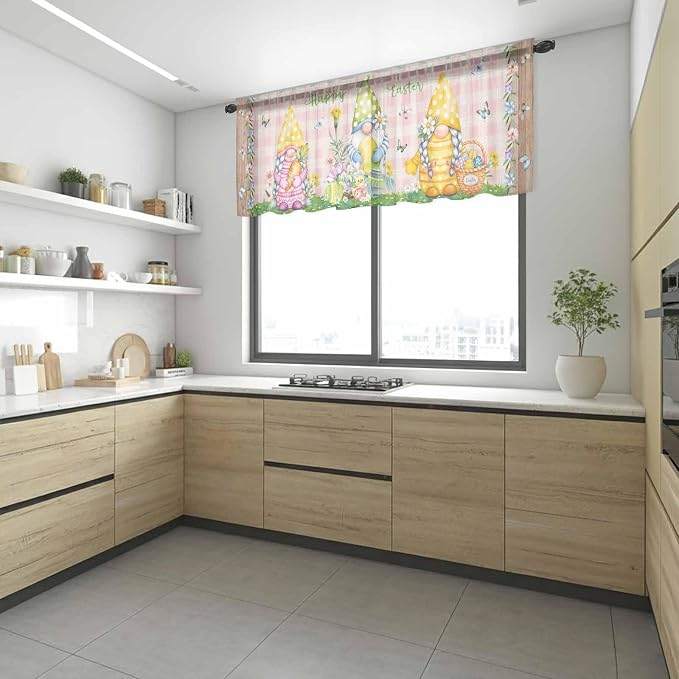 Happy Easter Sheer Valances for Windows 54"x18", Light Filtering Kitchen