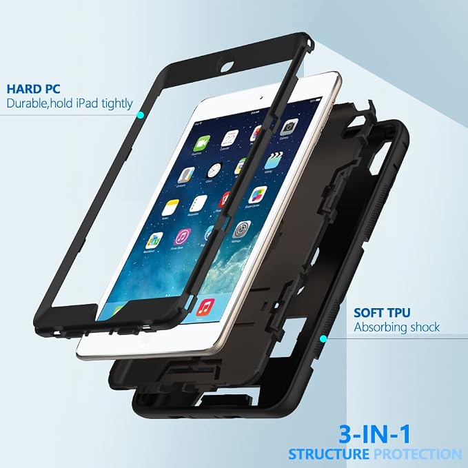 Puxicu Case for iPad 6th / 5th Generation (2018 2017 Model 9.7 Inch) Heavy Duty Rugged Protective Cover for iPad 9.7 Black