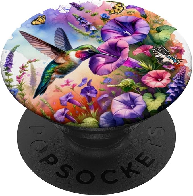 Ruby Throated Hummingbird With Wild Flowers and Butterflies PopSockets PopGrip for MagSafe