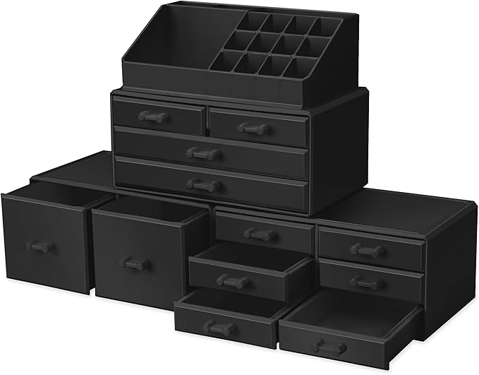 Sorbus Large Makeup Organizer - Stackable Jewelry & Makeup Organizer For Vanity, Bathroom Storage, Dresser - 12 Drawers Cosmetic Beauty Organizers and Storage with Lipstick, Makeup Brush Holder