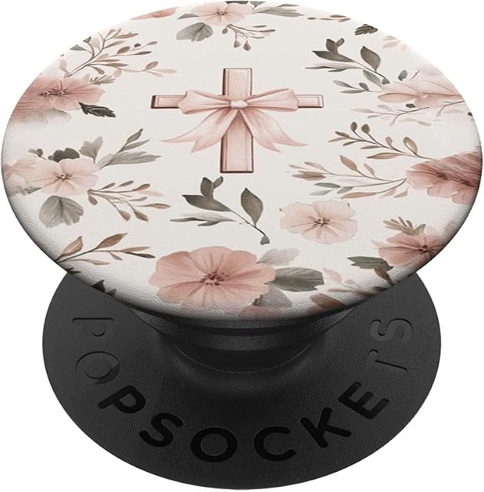 Aesthetic Christian with Bow &amp Flower Pink Faith Bow Cross PopSockets Adhesive PopGrip