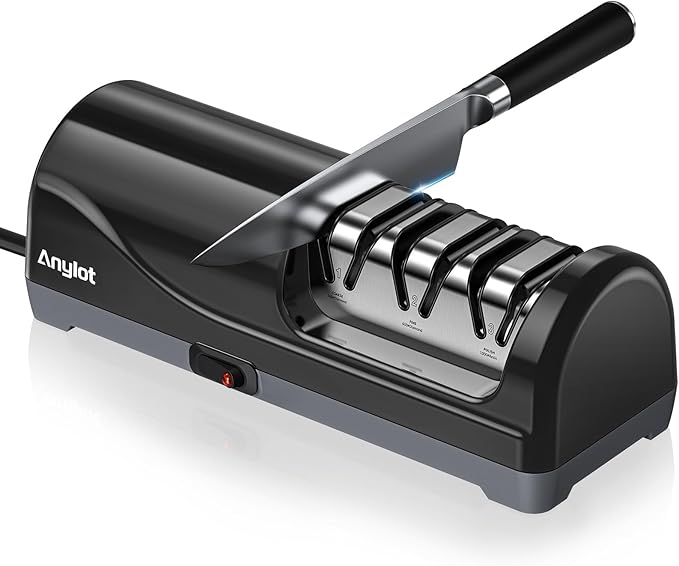 Electric Knife Sharpener for Kitchen, 3-Stage, 100% Diamond, Fast, Repair