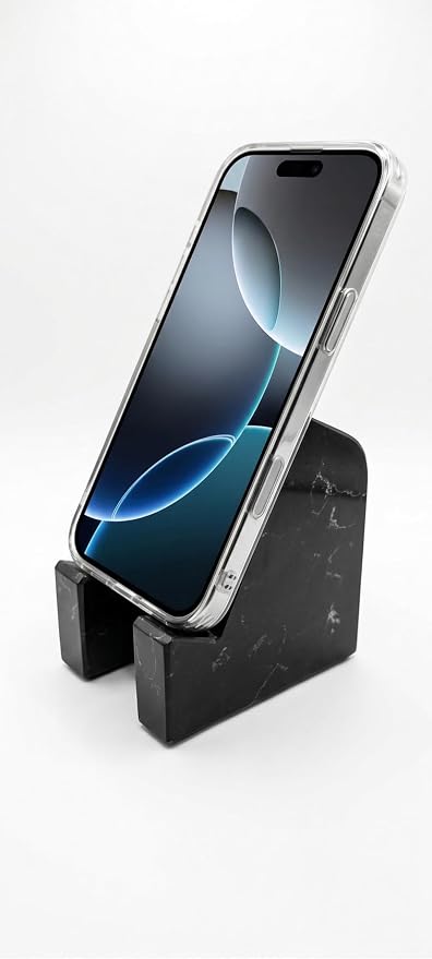 FLOWMAR Marble Phone Stand for Desk – Heavy Quartz Cell Phone Holder Luxury Black Marble Phone &amp Tablet Stand Stable Desk Phone Holder Case Friendly Charging Compatible