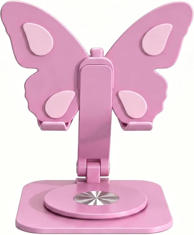 Butterfly Cell Phone Stand for Desk Aluminum Alloy 360° Rotating Phone Holder Height &amp Angle Adjustable Foldable Desktop Dock Universal Anti-Slip for Smartphones Tablets Home Office Travel