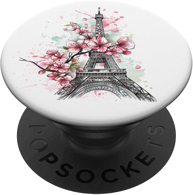 Paris France Eiffel Tower Cherry Blossom Floral Souvenir PopSockets PopGrip for MagSafe