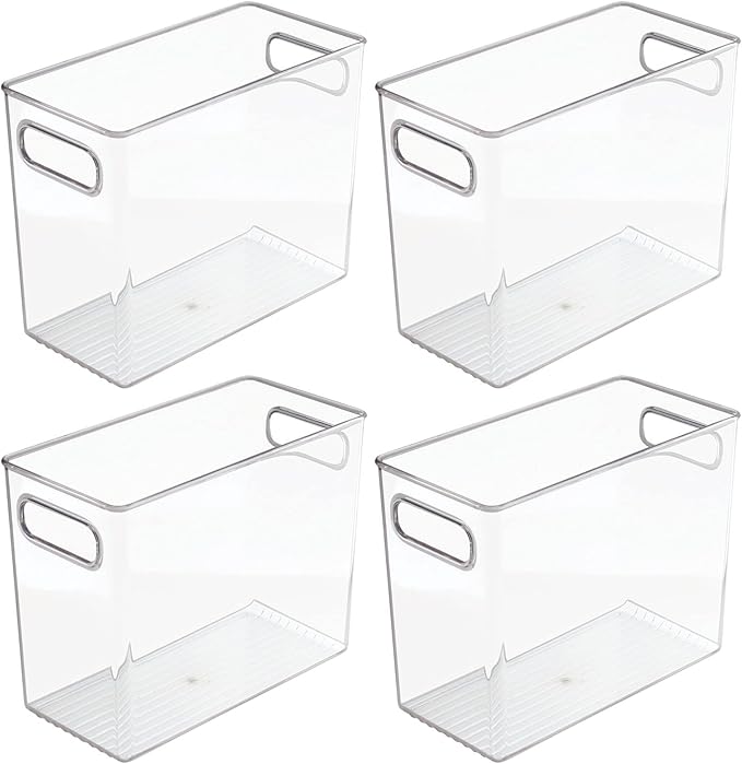 mDesign Tall Plastic Storage Organizer Container Bin, Office Organization for Filing Cabinet, Cupboard, Shelves, and Desk - Holds Notepads, Pens, Pencils, Highlighters, Ligne Collection, 4 Pack, Clear