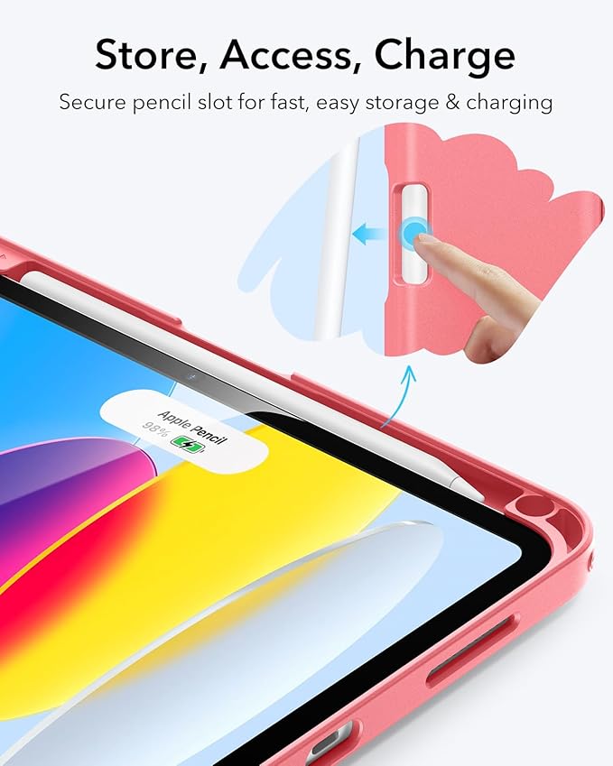 ESR for iPad A16 Case, iPad 11th/10th Generation Case (2025/2022), Vertical Stand Cover, Multi Stand Angles, Ultra-Stable Cover with Pencil Holder, Flip Series, Watermelon Pink
