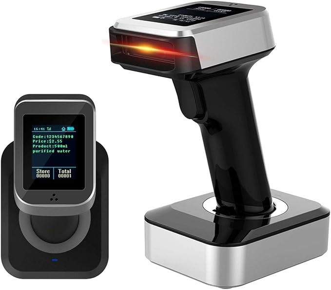 Symcode 2D QR Bluetooth Barcode Scanner with Screen Display with Charging Base,3 in 1 Compatible with Bluetooth & 2.4GHz Wireless & Wired Connection with 1.8 inch TFT Color LCD Screen