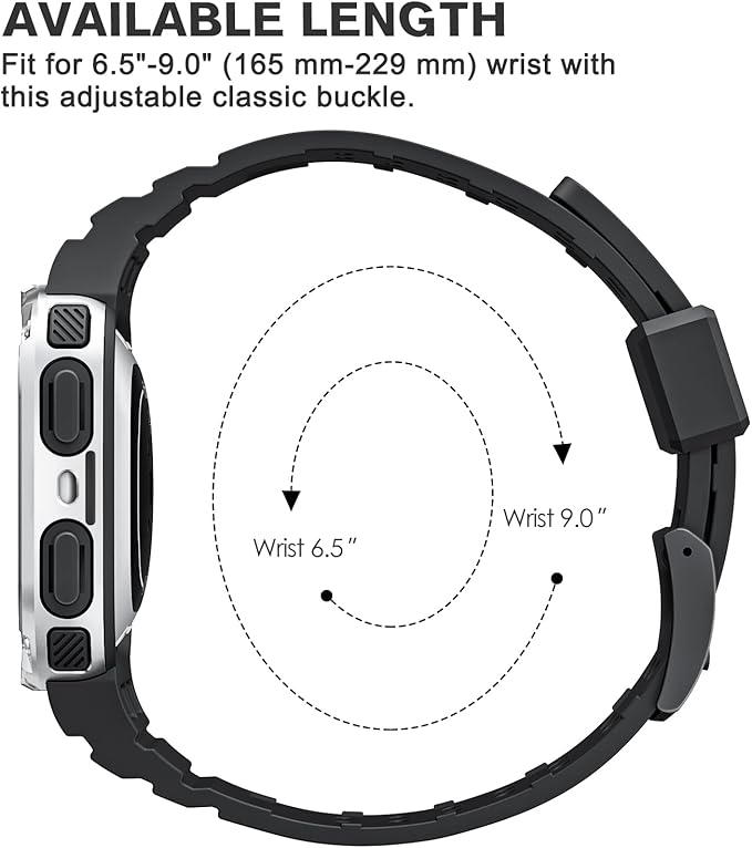 FINTIE Bands with Case Compatible with Fitbit Versa 4/3/2/1/Versa Lite/Fitbit Sense 2/Sense, Protective Case Strap Rugged Sport Band Men, Black/Silver