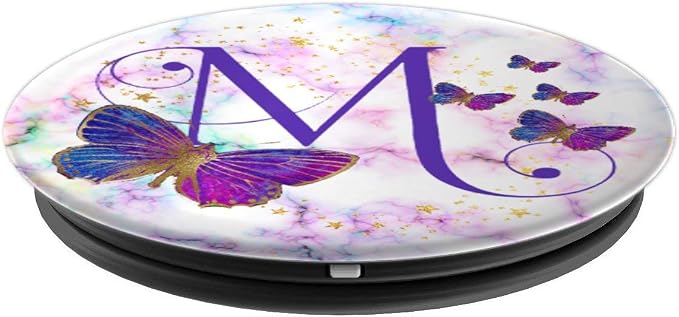 Purple Butterfly Letter M Initial Personalized Monogram PopSockets Adhesive PopGrip