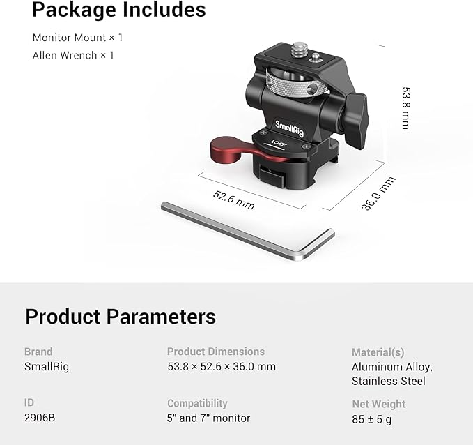 SMALLRIG Field Monitor Mount with NATO Clamp, Camera Monitor Holder for 5” and 7” Monitor, Swivel and Tilt Adjustable - 2906B