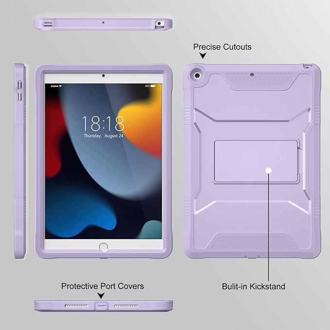 DTTO Case for for iPad 9th/8th/7th Generation 10.2-inch Black | Durable Shockproof Protective Cover Built-in Screen Protector &amp Kickstand Corner Protection