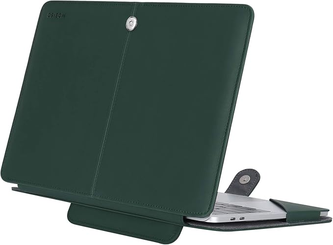 MOSISO Case Compatible with MacBook Air 13.6 inch M4 M3 M2 2025-2022 /Air 13 M1 2022-2018 /Pro 13 inch M2 M1 2025-2016, PU Leather Portfolio Protective Stand Cover, Deep Teal