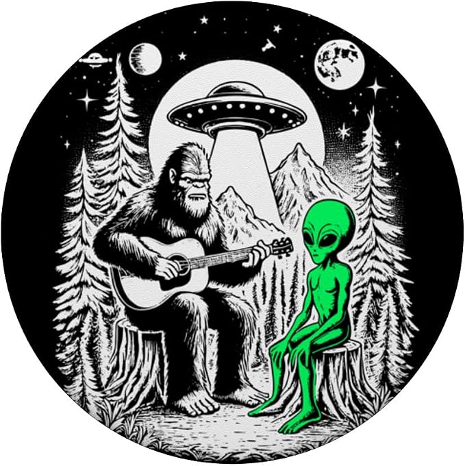 Bigfoot Plays Guitar Sasquatch Camping Big Foot UFO Alien PopSockets PopGrip for MagSafe