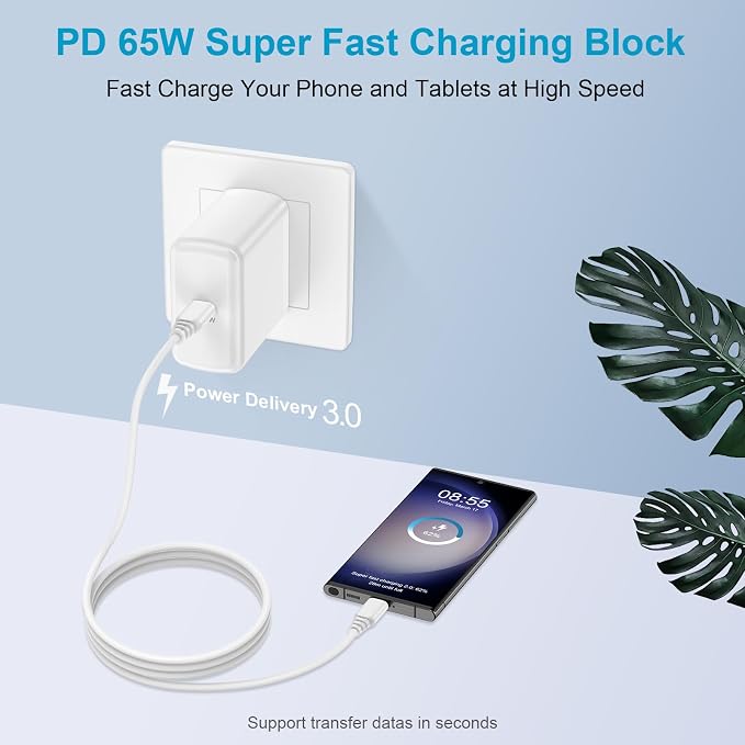 Type C Wall Charger 65W Super Fast Charging Block Wall Charger Cube Brick | Replacement for Samsung Galaxy S26 Ultra S26 S25 FE S24 Ultra A17 A16 A56 A15 Pixel 10a 10 9a 9 Pro iPhone 17e 17 16 Pro Ma