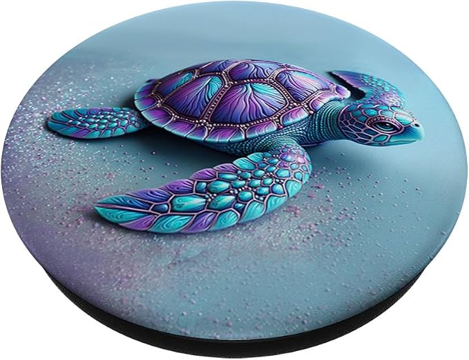 Teal Blue Purple Turtle Geometric Design On Light Blue Cyan PopSockets Adhesive PopGrip