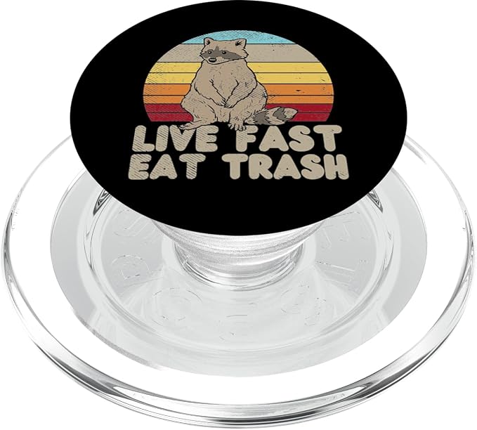 Fast Live Eat Trash Raccoon Sunset Retro Street Cat Gift PopSockets Standard PopGrip