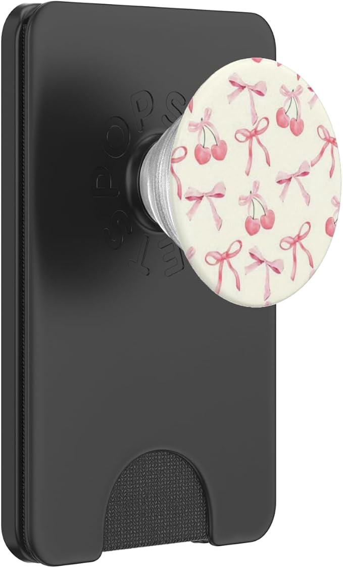 Pink Cherry Bow Pattern PopSockets PopWallet for MagSafe